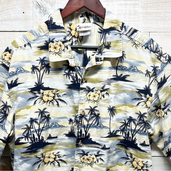 Walt Disney World Button Up Shirt Men XL Hawaiian Tropical Palm Trees Beach Boat - Picture 2 of 7